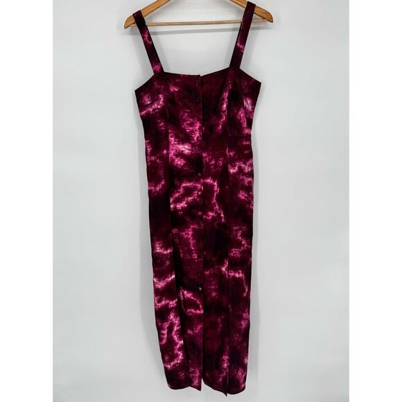 Cinq à Sept Alexa Tie-Dye Pink Burgundy Midi Slit Sz 4 Boho Chic Coastal Summer - Picture 2 of 9